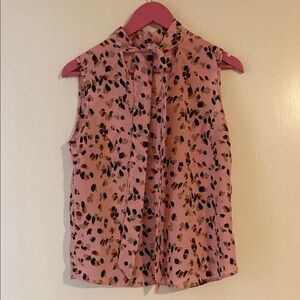 SHEIN Pink Sleeveless Blouse with Black and Brown Print